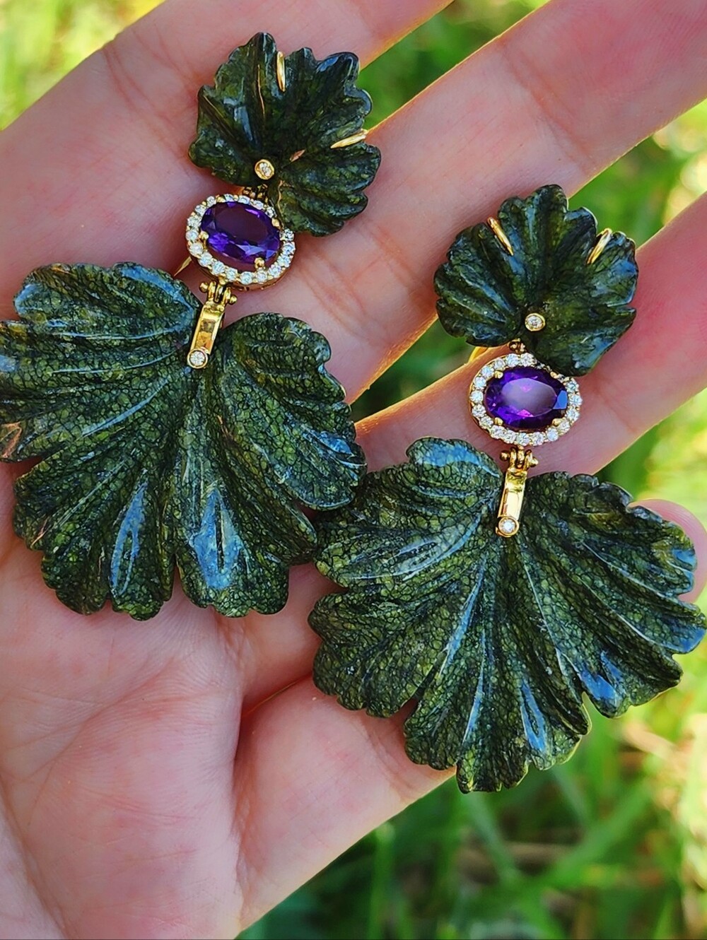 $10,500 18kt Gold 29.4g Casa Castro Carved Leaf Omega Back Earrings